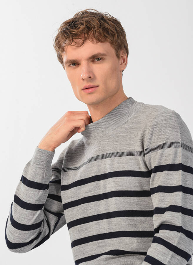 Fabrika Bato Regular Fit Striped Gray Men's Sweater - 3