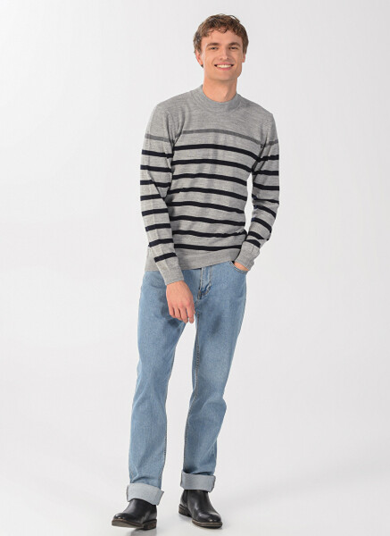 Fabrika Bato Regular Fit Striped Gray Men's Sweater - 4