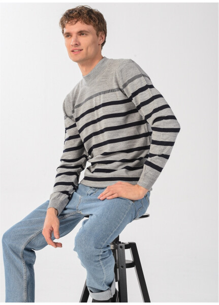 Fabrika Bato Regular Fit Striped Gray Men's Sweater - 7