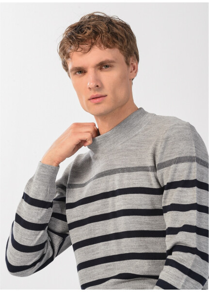 Fabrika Bato Regular Fit Striped Gray Men's Sweater - 8