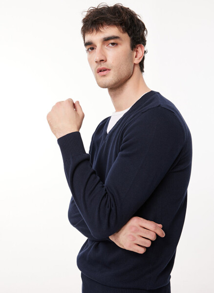 Fabrika V-Neck Regular Fit Solid Navy Blue Men's Sweater SPBF3WM-SWE5006 - 6