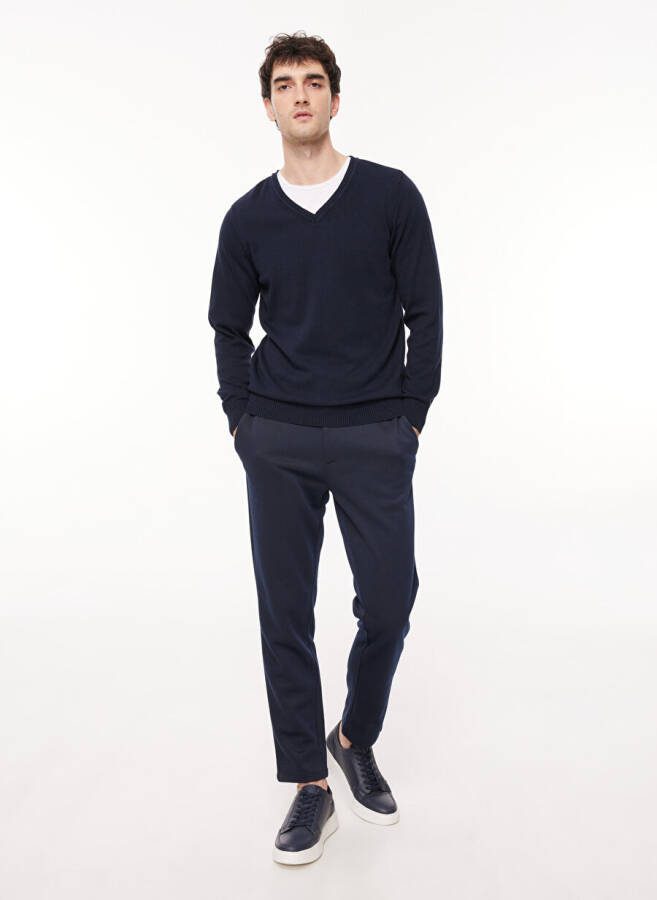 Fabrika V-Neck Regular Fit Solid Navy Blue Men's Sweater SPBF3WM-SWE5006 - 7