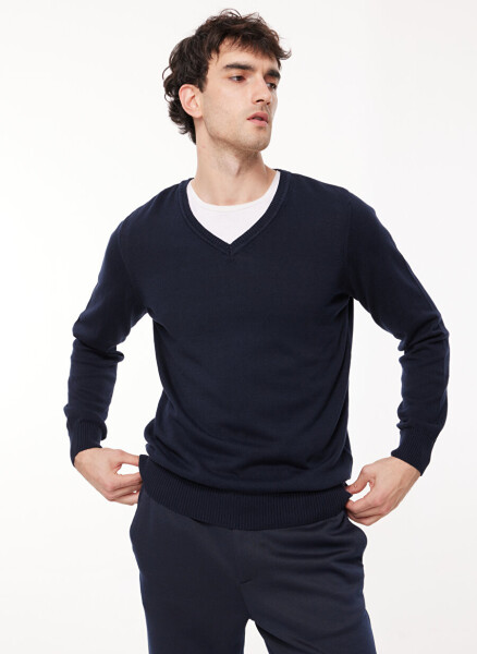 Fabrika V-Neck Regular Fit Solid Navy Blue Men's Sweater SPBF3WM-SWE5006 - 8