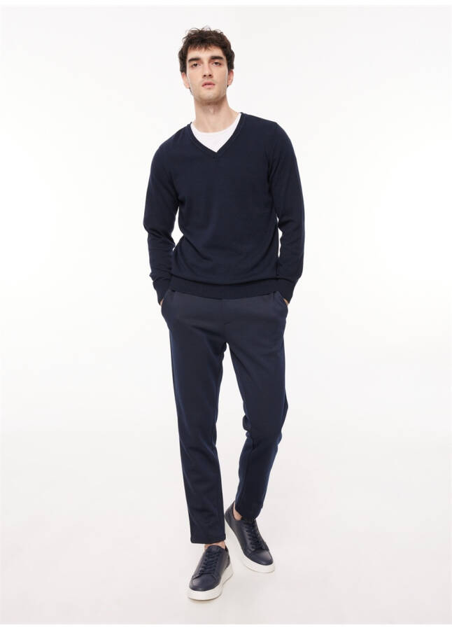 Fabrika V-Neck Regular Fit Solid Navy Blue Men's Sweater SPBF3WM-SWE5006 - 12