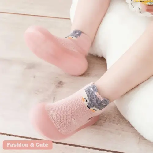 FABRST 2 Pairs Baby Sock Shoes Boys Girls Non Slip Soft Rubber Sole Sneakers Toddler Infant Slip On Slippers First Walking Shoes - 7