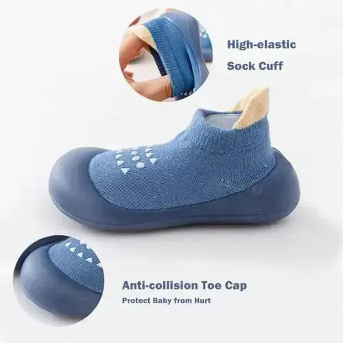 FABRST 2 Pairs Baby Sock Shoes Boys Girls Non Slip Soft Rubber Sole Sneakers Toddler Infant Slip On Slippers First Walking Shoes - 4