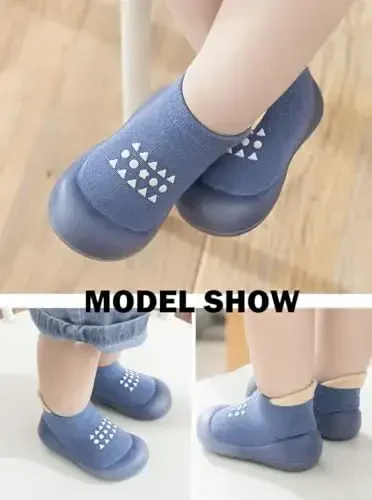 FABRST 2 Pairs Baby Sock Shoes Boys Girls Non Slip Soft Rubber Sole Sneakers Toddler Infant Slip On Slippers First Walking Shoes - 7