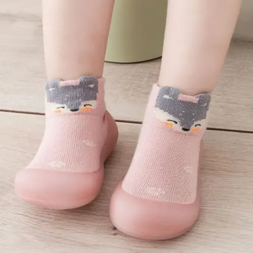 FABRST 2 Pairs Baby Sock Shoes Boys Girls Non Slip Soft Rubber Sole Sneakers Toddler Infant Slip On Slippers First Walking Shoes - 6