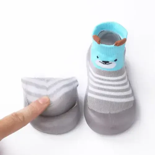 FABRST 2 Pairs Baby Sock Shoes Boys Girls Non Slip Soft Rubber Sole Sneakers Toddler Infant Slip On Slippers First Walking Shoes - 6
