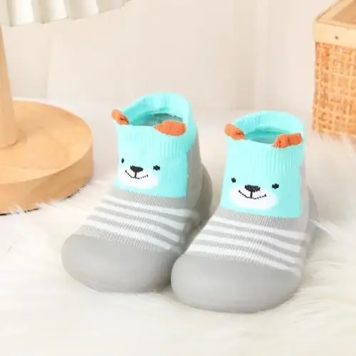 FABRST 2 Pairs Baby Sock Shoes Boys Girls Non Slip Soft Rubber Sole Sneakers Toddler Infant Slip On Slippers First Walking Shoes - 7