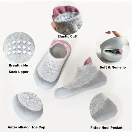 FABRST 2 Pairs Baby Sock Shoes Boys Girls Non Slip Soft Rubber Sole Sneakers Toddler Infant Slip On Slippers First Walking Shoes - 3