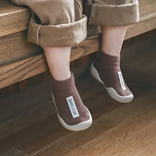 FABRST 2 Pairs Baby Sock Shoes Toddler Infant Non Slip Soft Rubber Sole Slippers First Walking Shoes for Baby Boys Girls - 7