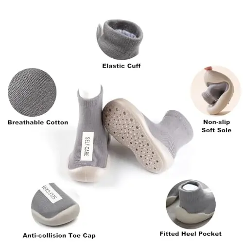 FABRST 2 Pairs Baby Sock Shoes Toddler Infant Non Slip Soft Rubber Sole Slippers First Walking Shoes for Baby Boys Girls - 4
