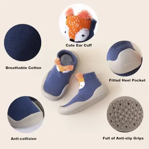FABRST 2 Pairs Baby Sock Shoes Toddler Infant Non Slip Soft Rubber Sole Slippers First Walking Shoes for Baby Boys Girls - 4
