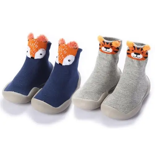 FABRST 2 Pairs Baby Sock Shoes Toddler Infant Non Slip Soft Rubber Sole Slippers First Walking Shoes for Baby Boys Girls 