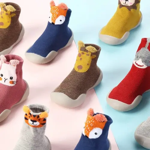 FABRST 2 Pairs Baby Sock Shoes Toddler Infant Non Slip Soft Rubber Sole Slippers First Walking Shoes for Baby Boys Girls - 3