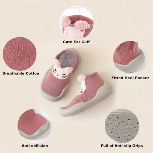 FABRST 2 Pairs Baby Sock Shoes Toddler Infant Non Slip Soft Rubber Sole Slippers First Walking Shoes for Baby Boys Girls - 4
