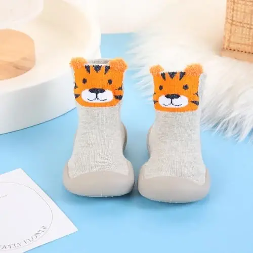 FABRST 2 Pairs Baby Sock Shoes Toddler Infant Non Slip Soft Rubber Sole Slippers First Walking Shoes for Baby Boys Girls - 5