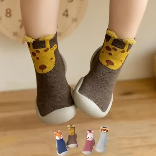 FABRST 2 Pairs Baby Sock Shoes Toddler Infant Non Slip Soft Rubber Sole Slippers First Walking Shoes for Baby Boys Girls - 7