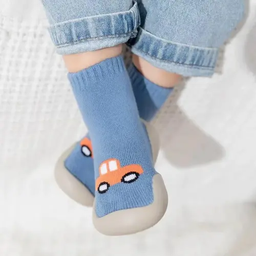FABRST 2 Pairs Baby Sock Shoes Toddler Infant Non Slip Soft Rubber Sole Slippers First Walking Shoes for Baby Boys Girls - 7