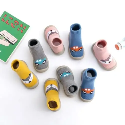 FABRST 2 Pairs Baby Sock Shoes Toddler Infant Non Slip Soft Rubber Sole Slippers First Walking Shoes for Baby Boys Girls - 3