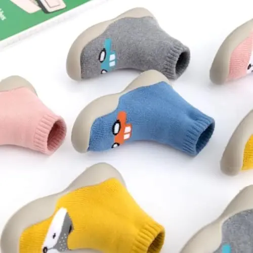 FABRST 2 Pairs Baby Sock Shoes Toddler Infant Non Slip Soft Rubber Sole Slippers First Walking Shoes for Baby Boys Girls - 4