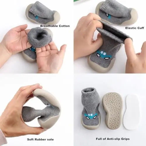 FABRST 2 Pairs Baby Sock Shoes Toddler Infant Non Slip Soft Rubber Sole Slippers First Walking Shoes for Baby Boys Girls - 5