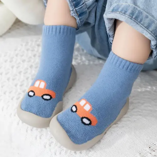 FABRST 2 Pairs Baby Sock Shoes Toddler Infant Non Slip Soft Rubber Sole Slippers First Walking Shoes for Baby Boys Girls - 6