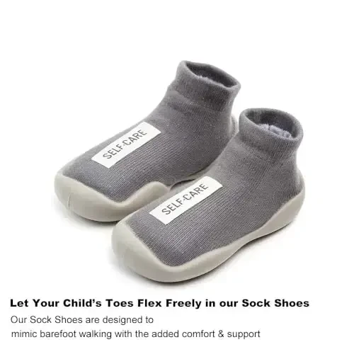 FABRST 2 Pairs Baby Sock Shoes Toddler Infant Non Slip Soft Rubber Sole Slippers First Walking Shoes for Baby Boys Girls - 6
