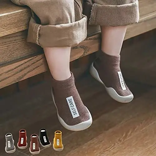 FABRST 2 juftlik chaqaloq paypoq poyafzallari Toddler Infant Sirpanmaydigan yumshoq rezina taglikli terliklar Chaqaloq o'g'il bolalar uchun birinchi yurish poyafzallari - 7