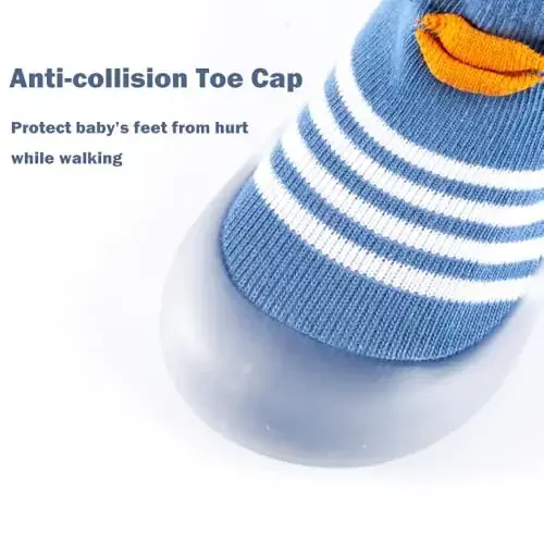 FABRST 2 Pairs Baby Sock Shoes Boys Girls Non Slip Soft Rubber Sole Sneakers Toddler Infant Slip On Slippers First Walking Shoes - 5