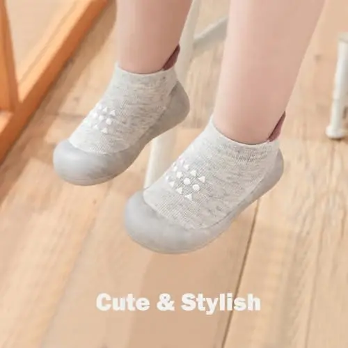 FABRST 2 Pairs Baby Sock Shoes Boys Girls Non Slip Soft Rubber Sole Sneakers Toddler Infant Slip On Slippers First Walking Shoes - 3