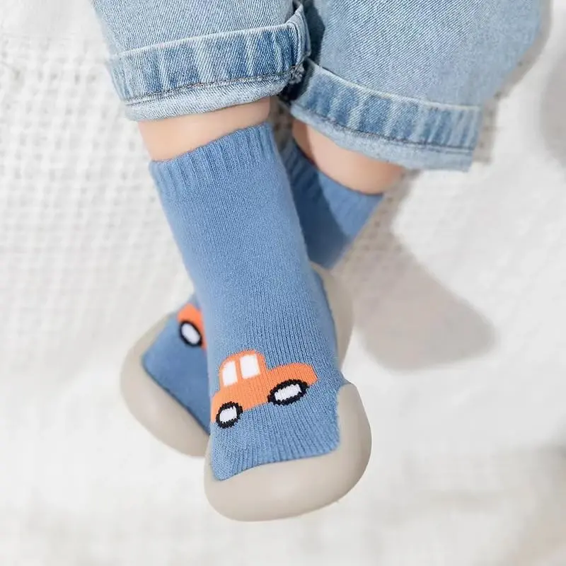 FABRST 2 Pairs Baby Sock Shoes Toddler Infant Non Slip Soft Rubber Sole Slippers First Walking Shoes for Baby Boys Girls - 7