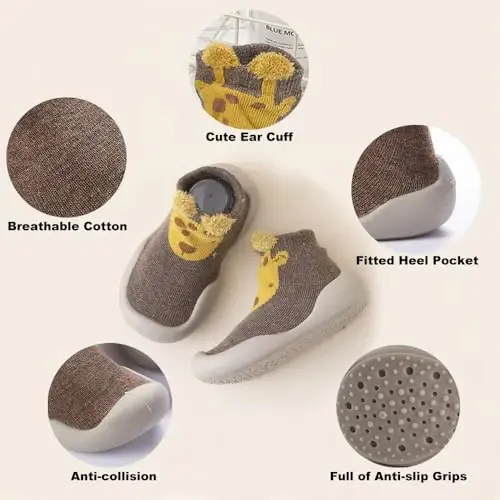 FABRST 2 Pairs Baby Sock Shoes Toddler Infant Non Slip Soft Rubber Sole Slippers First Walking Shoes for Baby Boys Girls - 4