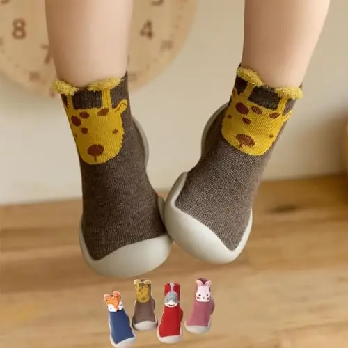 FABRST 2 Pairs Baby Sock Shoes Toddler Infant Non Slip Soft Rubber Sole Slippers First Walking Shoes for Baby Boys Girls - 7