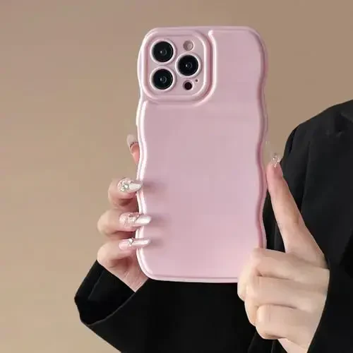 FABSPARK Чехол для iPhone 15 Pro Max, простой волновой дизайн, волнистая рамка, мягкий силиконовый эстетичный чехол для iPhone 15 Pro Max, светло-розовый 