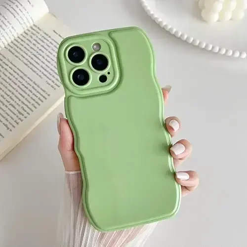 FABSPARK Чехол для iPhone 16 Pro Max, простой волнистый дизайн, волнистая рамка, мягкий силиконовый, эстетичный для iPhone 16 Pro Max, горохово-зеленый - 2