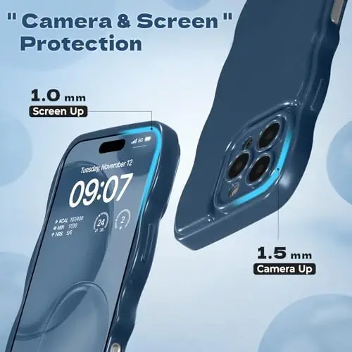 FABSPARK Чехол для iPhone 16 Pro Max, простой волновой дизайн, волнистая рамка, мягкий силиконовый, эстетичный чехол для iPhone 16 Pro Max, темно-синий - 3