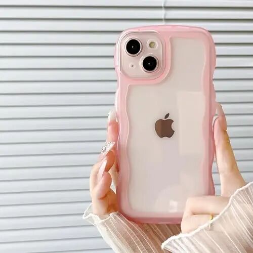 FABSPARK for iPhone 12 Pro Max Case,Transparent Clear Wave Frame,Pink | Curly Wavy Soft Silicone Shockproof Protective TPU Cover for iPhone 12 Pro Max,Pink - FABSPARK