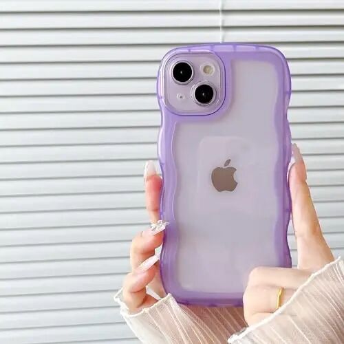 FABSPARK for iPhone 12 Pro Max Case,Transparent Clear Wave Frame,Purple | Curly Wavy Soft Silicone Shockproof Protective TPU Cover for iPhone 12 Pro Max,Purple - FABSPARK