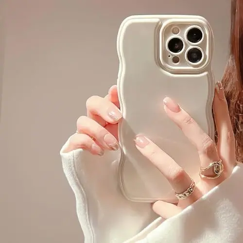 FABSPARK for iPhone 17 Case, Soft Wave Design Wavy Frame,Beige | Simple Wave Design Wavy Frame Soft Silicone Aesthetic Case for iPhone 17,Beige - 1