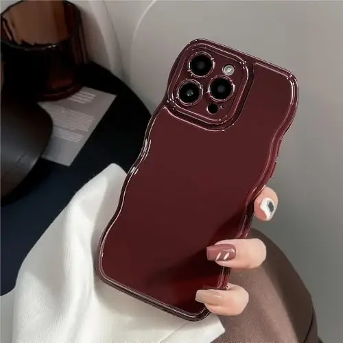 FABSPARK for iPhone 17 Case, Soft Wave Design Wavy Frame,Wine Red | Simple Wave Design Wavy Frame Soft Silicone Aesthetic Case for iPhone 17,Wine Red - 2