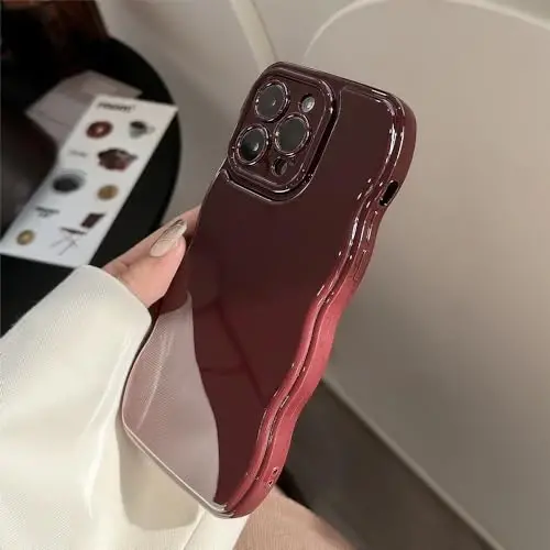 FABSPARK for iPhone 17 Case, Soft Wave Design Wavy Frame,Wine Red | Simple Wave Design Wavy Frame Soft Silicone Aesthetic Case for iPhone 17,Wine Red - 4