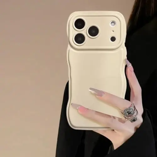 FABSPARK for iPhone 17 Pro Max Case, Soft Wave Design Wavy Frame,Beige | Simple Wave Design Wavy Frame Soft Silicone Aesthetic Case for iPhone 17 Pro Max,Beige - 1
