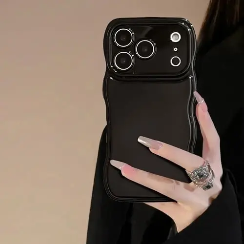 FABSPARK for iPhone 17 Pro Max Case, Soft Wave Design Wavy Frame,Black | Simple Wave Design Wavy Frame Soft Silicone Aesthetic Case for iPhone 17 Pro Max,Black - 1