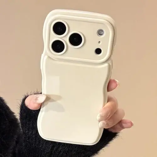 FABSPARK for iPhone 18 Pro Case, Soft Wave Design Wavy Frame,Beige | Simple Wave Design Wavy Frame Soft Silicone Aesthetic Case for iPhone 18 Pro,Beige - 2