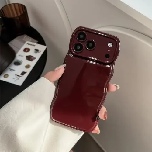 FABSPARK for iPhone 18 Pro Case, Soft Wave Design Wavy Frame,Wine Red | Simple Wave Design Wavy Frame Soft Silicone Aesthetic Case for iPhone 18 Pro,Wine Red - FABSPARK (1)