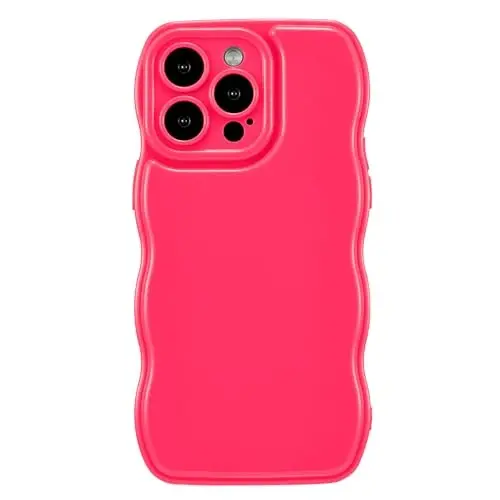 FABSPARK iPhone 13 Pro Max uchun telefon g'ilofi, Oddiy to'lqinli dizayn, iPhone 13 Pro Max uchun to'lqinli ramkali yumshoq silikon estetikasi, qizg'ish pushti - FABSPARK