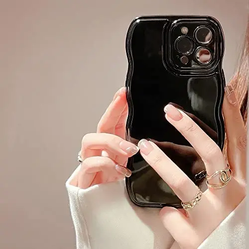 FABSPARK iPhone 13 Pro uchun telefon g'ilofi, Oddiy to'lqinli dizaynli to'lqinli ramkali yumshoq silikon iPhone 13 Pro uchun estetik, qora - FABSPARK