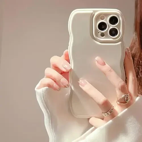 FABSPARK Phone Case for iPhone 14 Pro Case,Simple Wave Design Wavy Frame Soft Silicone Aesthetic for iPhone 14 Pro,Beige 